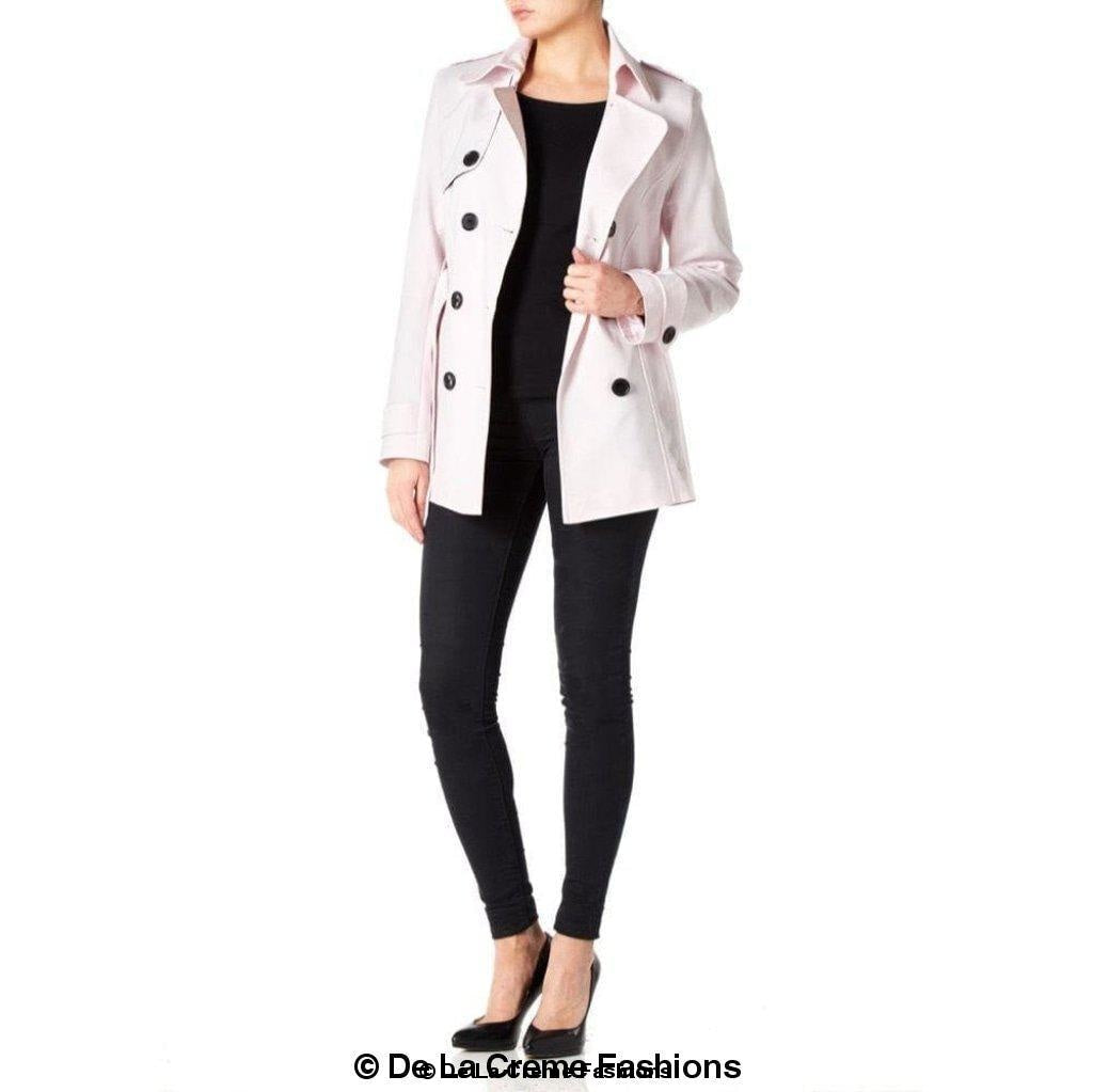 Women's Spring/Summer Double Breasted Short Belted Coat in a stylish design, featuring a waist-length cut and double-breasted fastening.