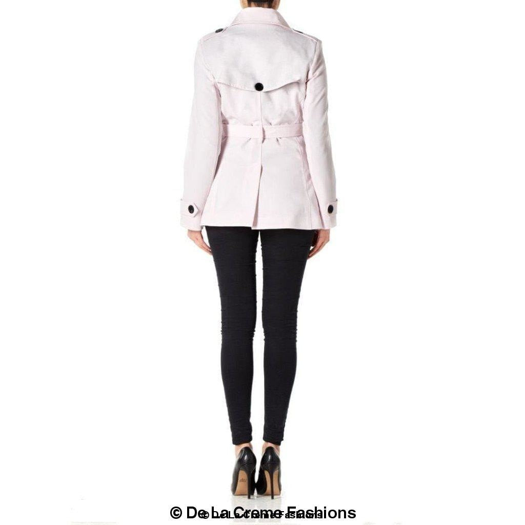 Women's Spring/Summer Double Breasted Short Belted Coat in a stylish design, featuring a waist-length cut and double-breasted fastening.