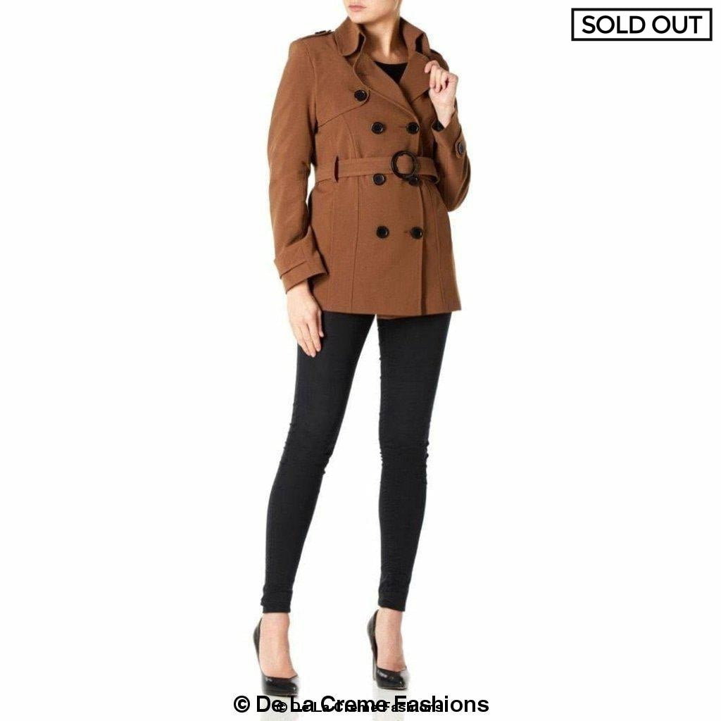 Women's Spring/Summer Double Breasted Short Belted Coat in a stylish design, featuring a waist-length cut and double-breasted fastening.