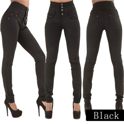 A pair of stylish high-quality denim pencil pants for women, featuring a light wash, high waist, and skinny fit, perfect for casual wear.