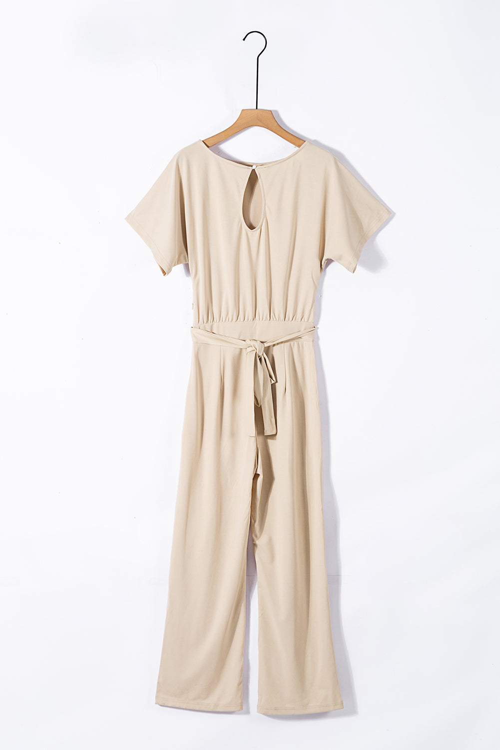 Apricot Oh So Glam Belted Wide Leg Jumpsuit featuring batwing sleeves and a tie waist belt, perfect for summer outings.