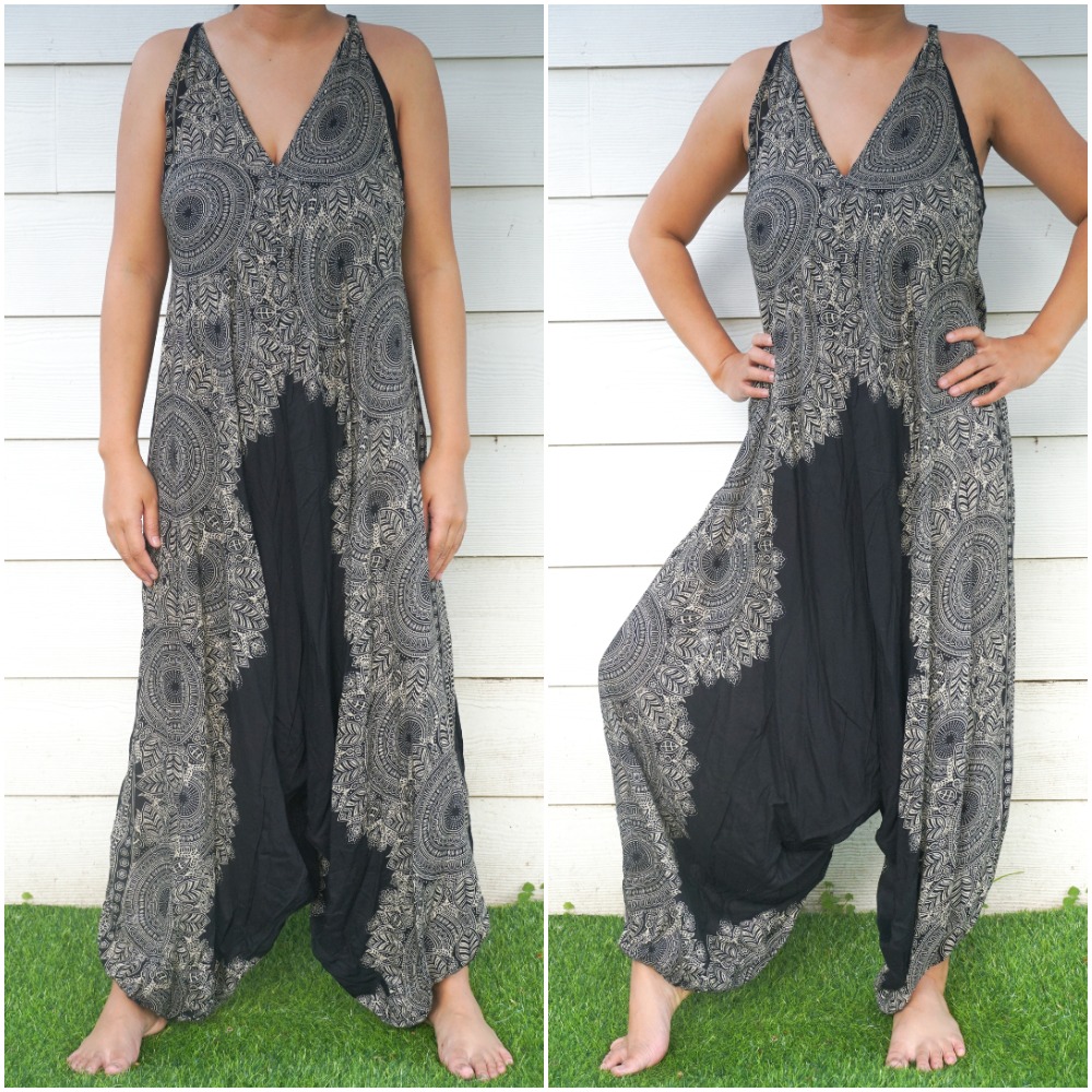 Main Black Lotus Boho Hippie Jumpsuit Rompers image