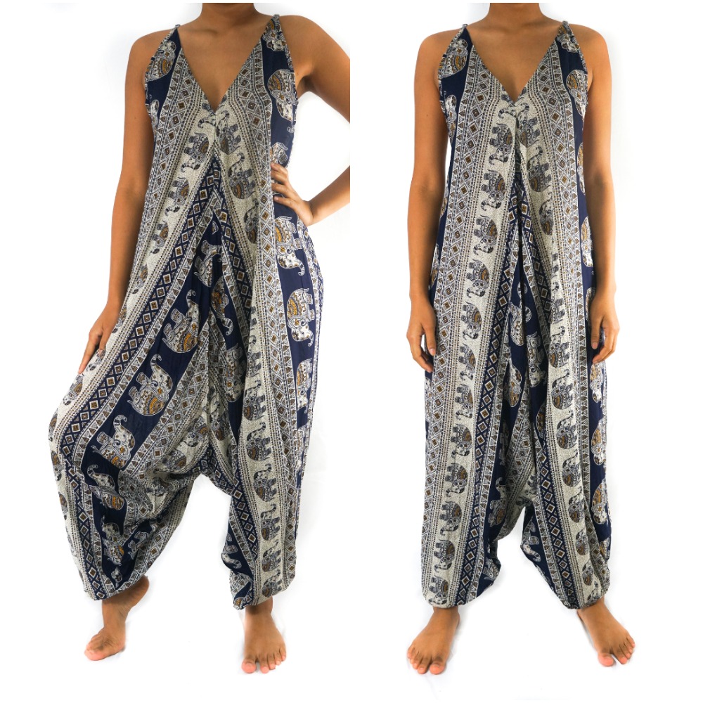 Main Blue Elephant Boho Hippie Jumpsuit Romper image