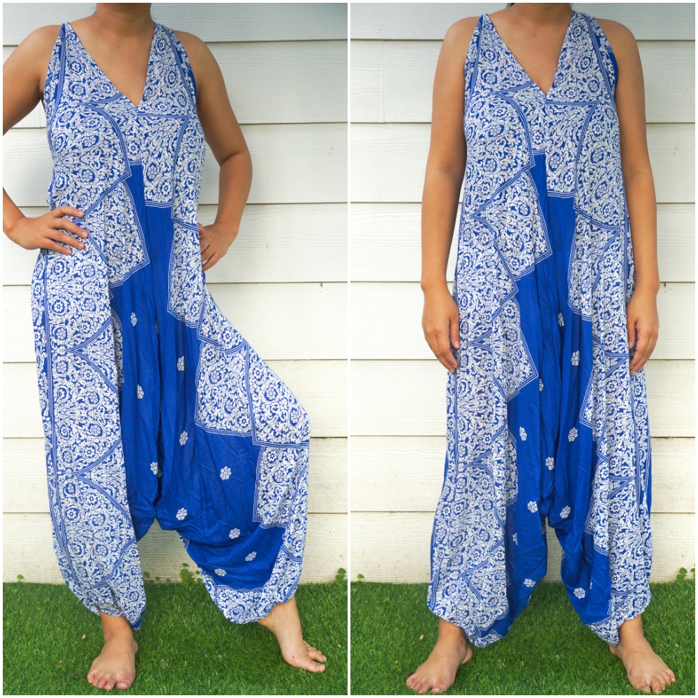 Main Blue Floral Hippie Jumpsuits, Boho Rompers, Festival Clothing image