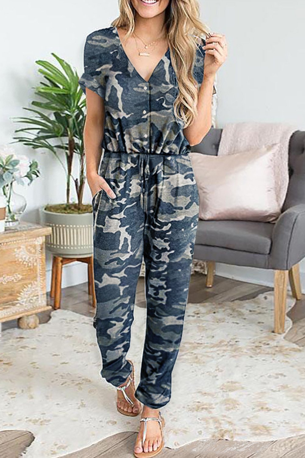 Main Casual Chic Camo Print Jumpsuit image