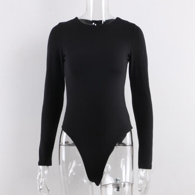 O Neck Long Sleeve Bodysuit in solid color, showcasing its stylish design and comfortable fit, perfect for casual wear.