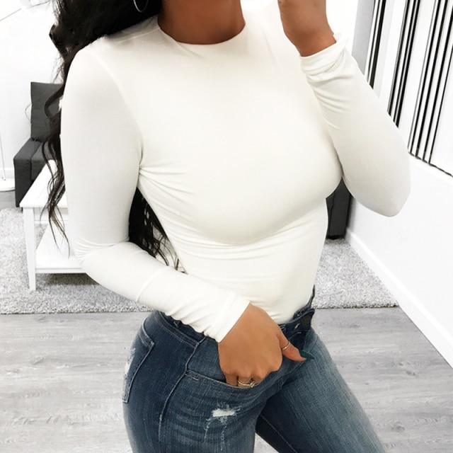 O Neck Long Sleeve Bodysuit in solid color, showcasing its stylish design and comfortable fit, perfect for casual wear.