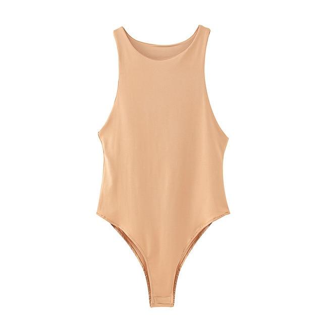 O Neck Summer Sleeveless Bodysuit in solid color, showcasing a stylish and flattering design perfect for summer wear.