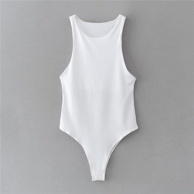 O Neck Summer Sleeveless Bodysuit in solid color, showcasing a stylish and flattering design perfect for summer wear.