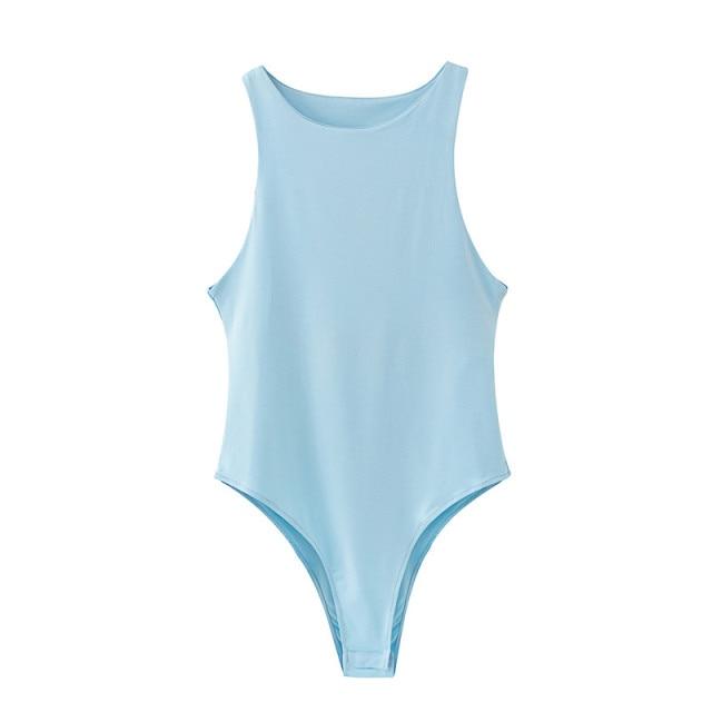 O Neck Summer Sleeveless Bodysuit in solid color, showcasing a stylish and flattering design perfect for summer wear.