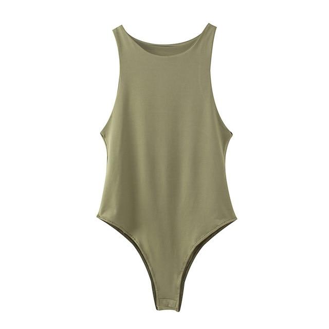 O Neck Summer Sleeveless Bodysuit in solid color, showcasing a stylish and flattering design perfect for summer wear.