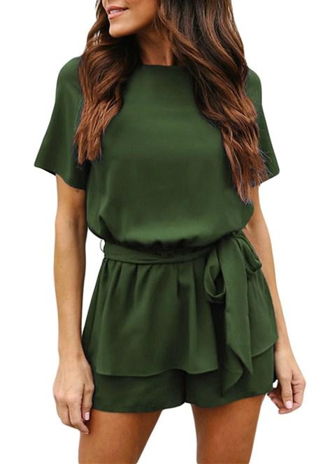 Main Olive Half Sleeves Peplum Waist Summer Romper image