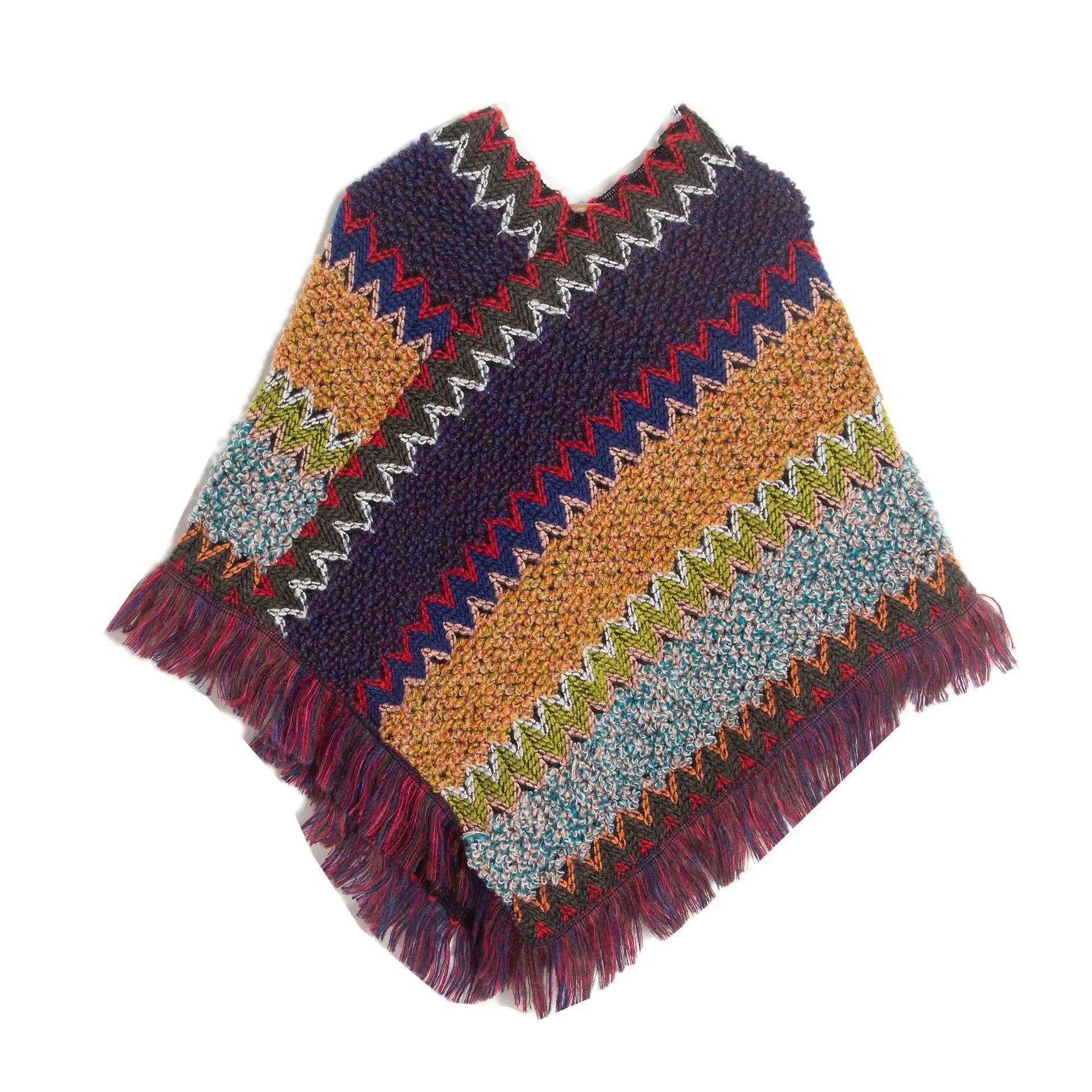 A stylish patchwork shawl knitted cardigan featuring a striped print, perfect for autumn wear.