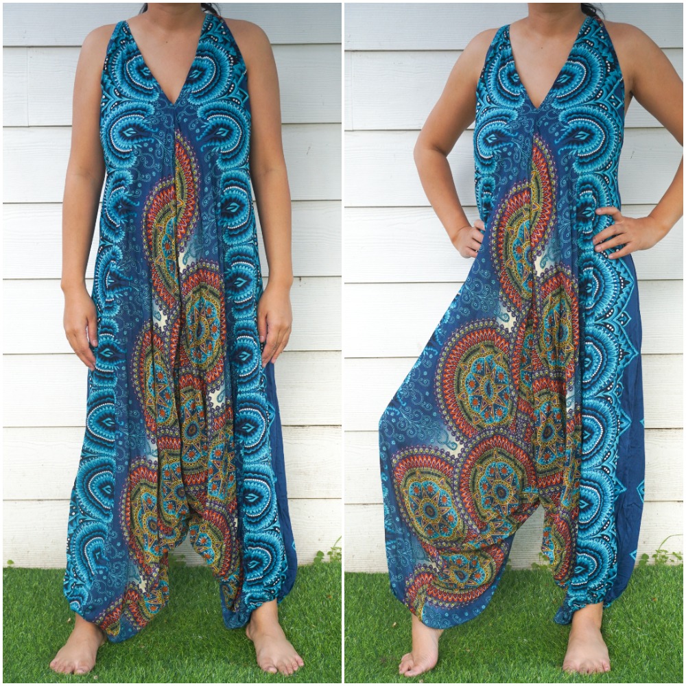 Main Teal Mandala Boho Hippie Jumpsuit Rompers image