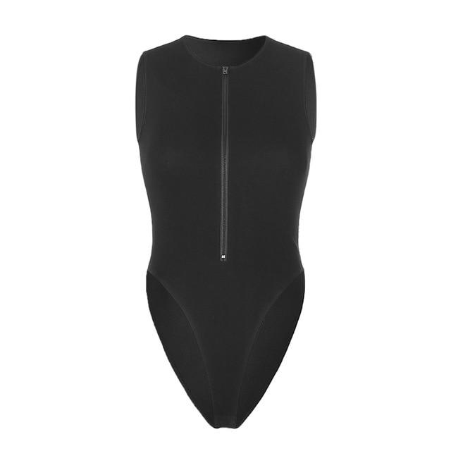 A stylish Zipper Bodysuit made from nylon, spandex, and acetate, featuring a skinny fit and solid pattern, perfect for women aged 18-35.