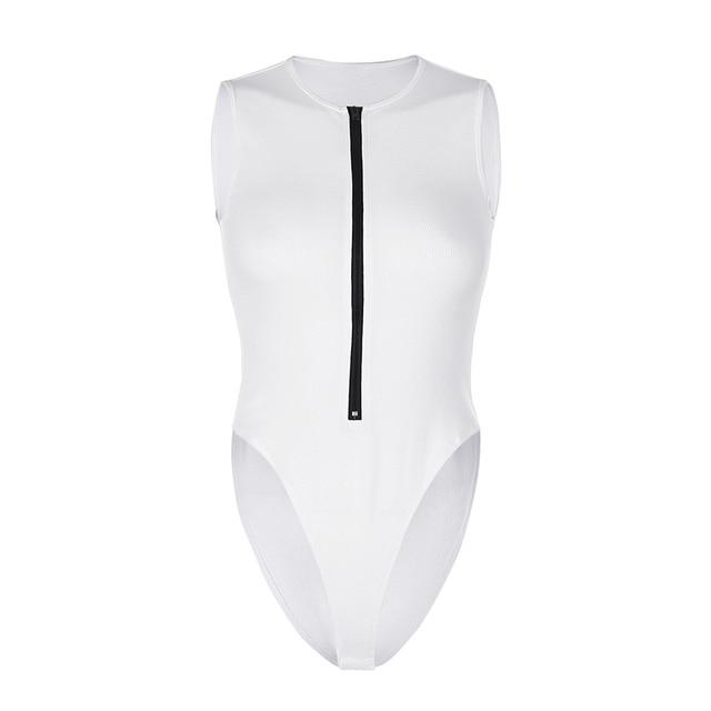 A stylish Zipper Bodysuit made from nylon, spandex, and acetate, featuring a skinny fit and solid pattern, perfect for women aged 18-35.