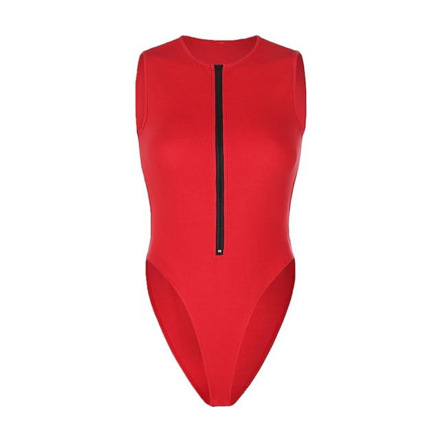 A stylish Zipper Bodysuit made from nylon, spandex, and acetate, featuring a skinny fit and solid pattern, perfect for women aged 18-35.