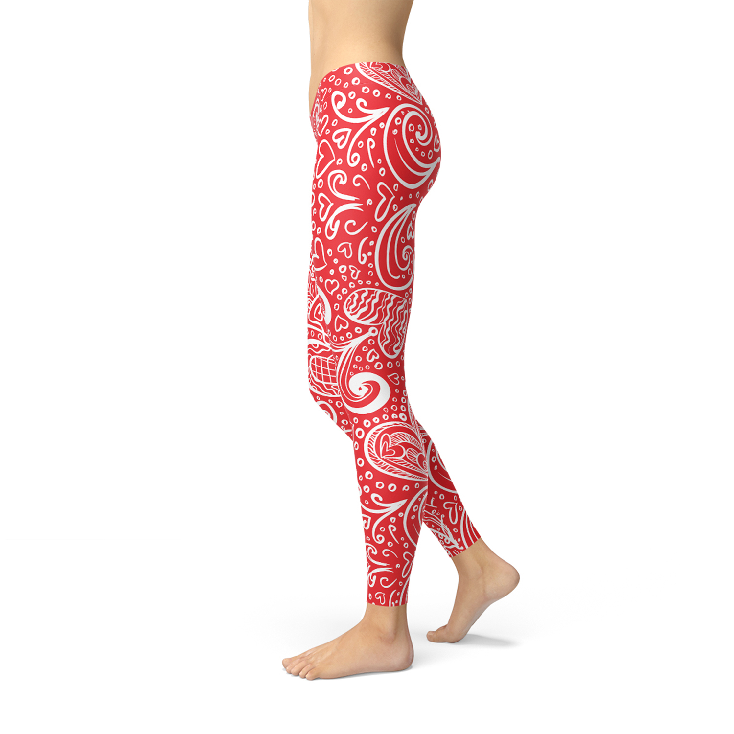 A pair of women's leggings featuring an abstract floral hearts design, showcasing vibrant colors and a stylish pattern, perfect for workouts or casual wear.