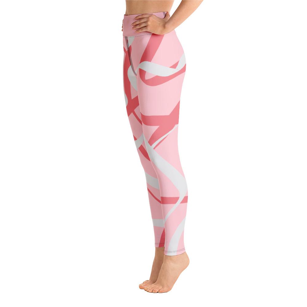 A pair of 'Be You' leggings in Abstract Soft Rose, showcasing a soft and stretchy fabric with a raised waistband, perfect for yoga and workouts.