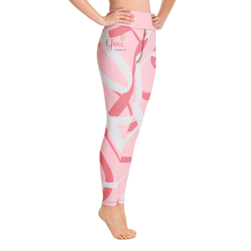 A pair of 'Be You' leggings in Abstract Soft Rose, showcasing a soft and stretchy fabric with a raised waistband, perfect for yoga and workouts.