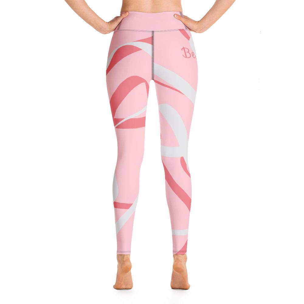 A pair of 'Be You' leggings in Abstract Soft Rose, showcasing a soft and stretchy fabric with a raised waistband, perfect for yoga and workouts.