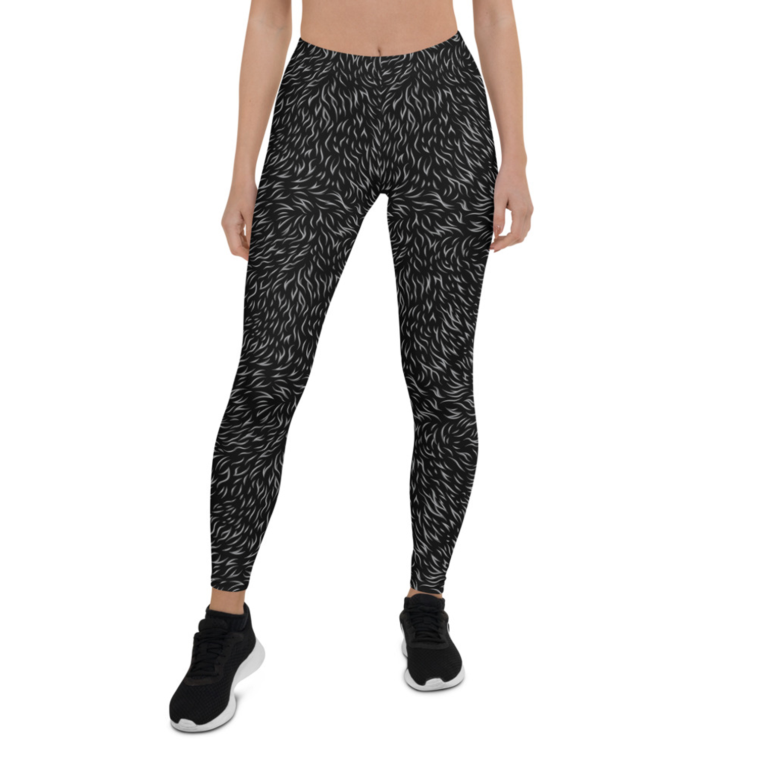 A pair of stylish Black Bear Fur Leggings for Women, showcasing unique graphic designs and a comfortable fit, perfect for workouts and casual wear.