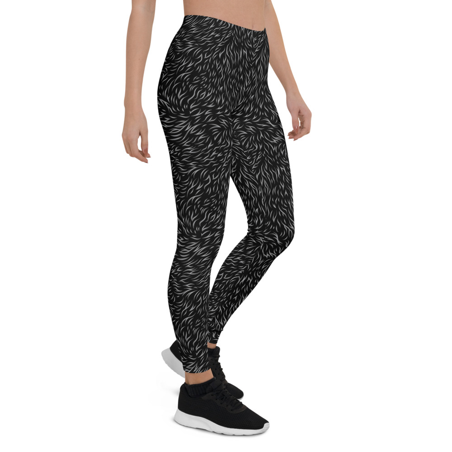 A pair of stylish Black Bear Fur Leggings for Women, showcasing unique graphic designs and a comfortable fit, perfect for workouts and casual wear.