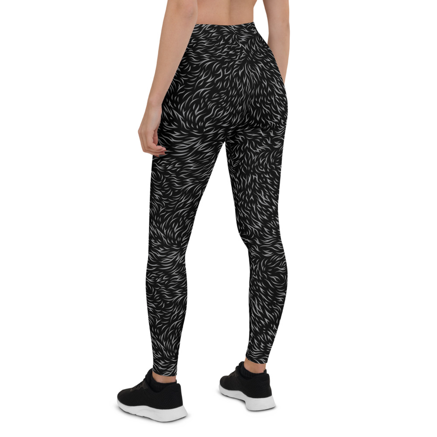 A pair of stylish Black Bear Fur Leggings for Women, showcasing unique graphic designs and a comfortable fit, perfect for workouts and casual wear.