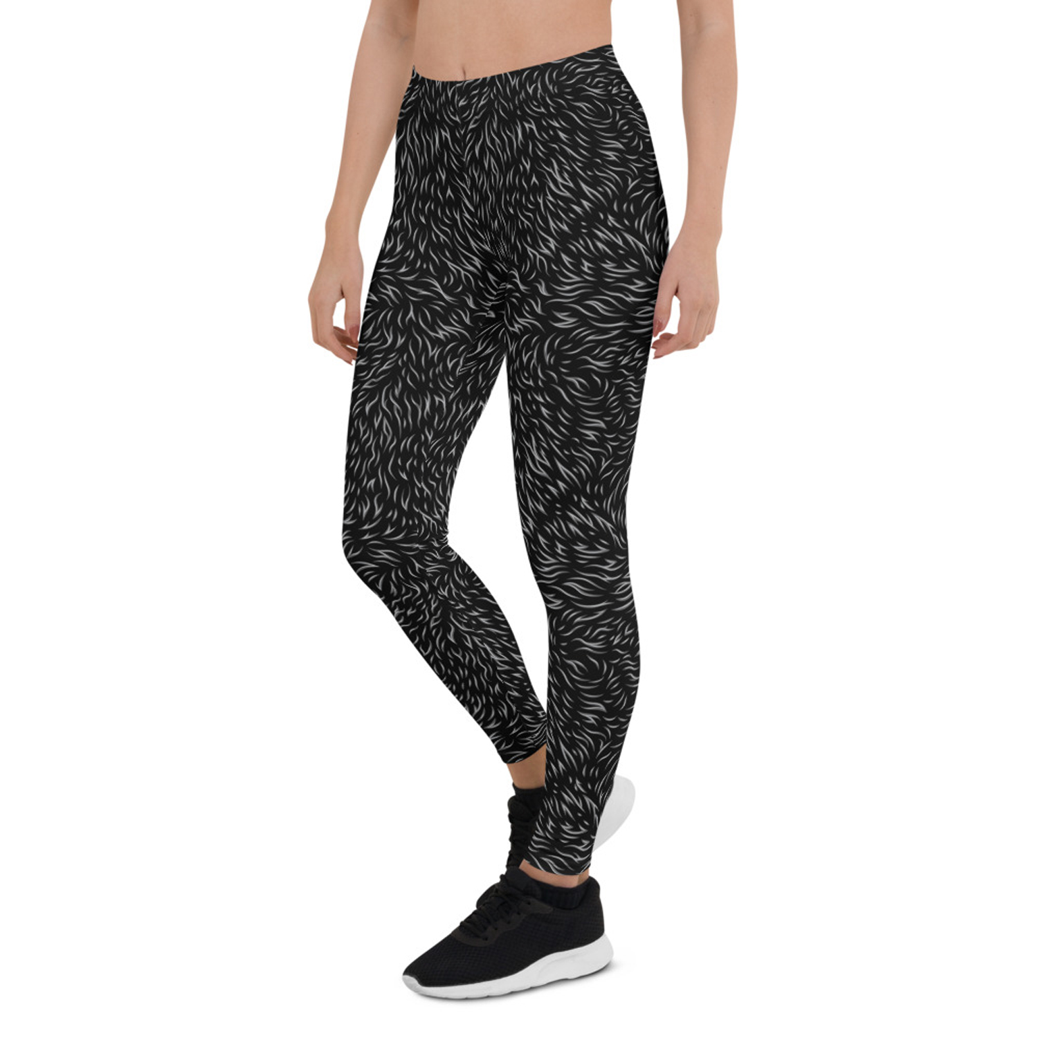 A pair of stylish Black Bear Fur Leggings for Women, showcasing unique graphic designs and a comfortable fit, perfect for workouts and casual wear.