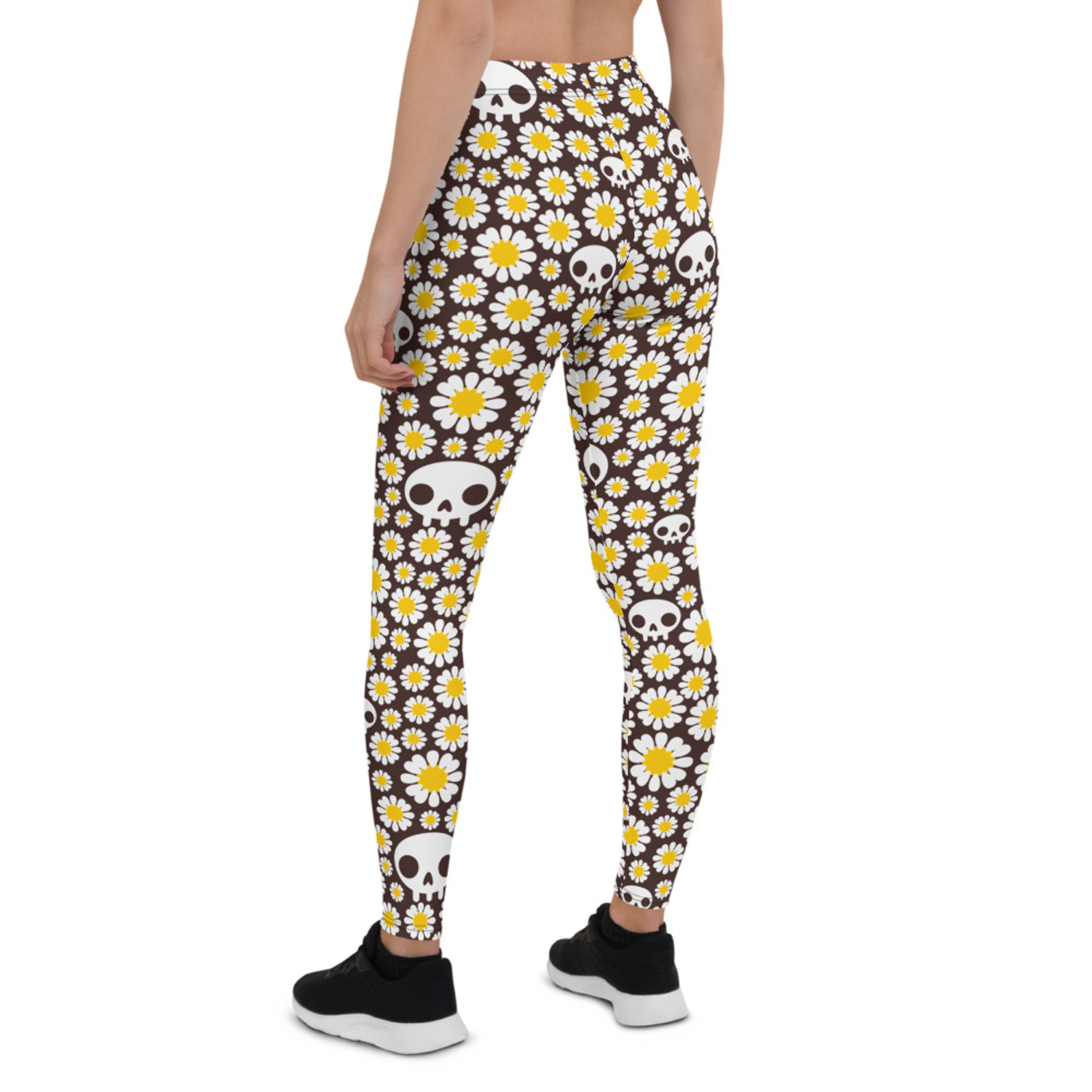 Daisies and Skulls Leggings for Women featuring a vibrant floral and skull design, perfect for workouts and casual wear.