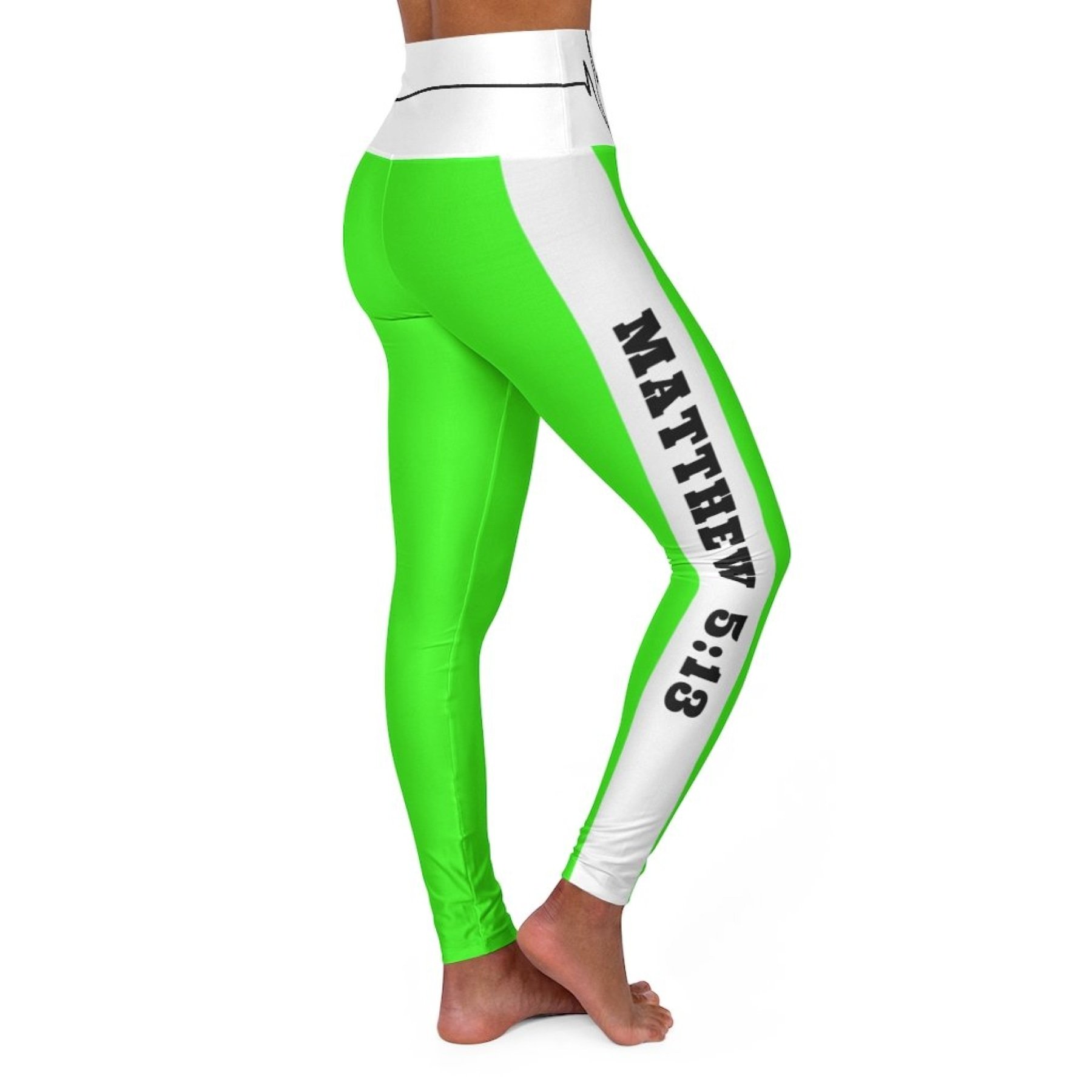 High Waisted Yoga Leggings in Neon Green, featuring a double-layer waistband and breathable fabric for optimal comfort and support.