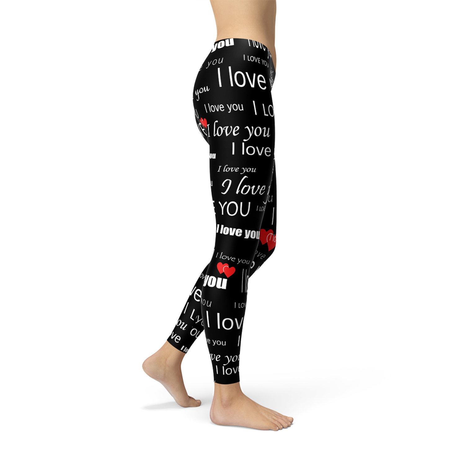 I Love You Black Leggings featuring unique graphic designs, precision cut, and a comfortable fit, perfect for workouts and casual wear.