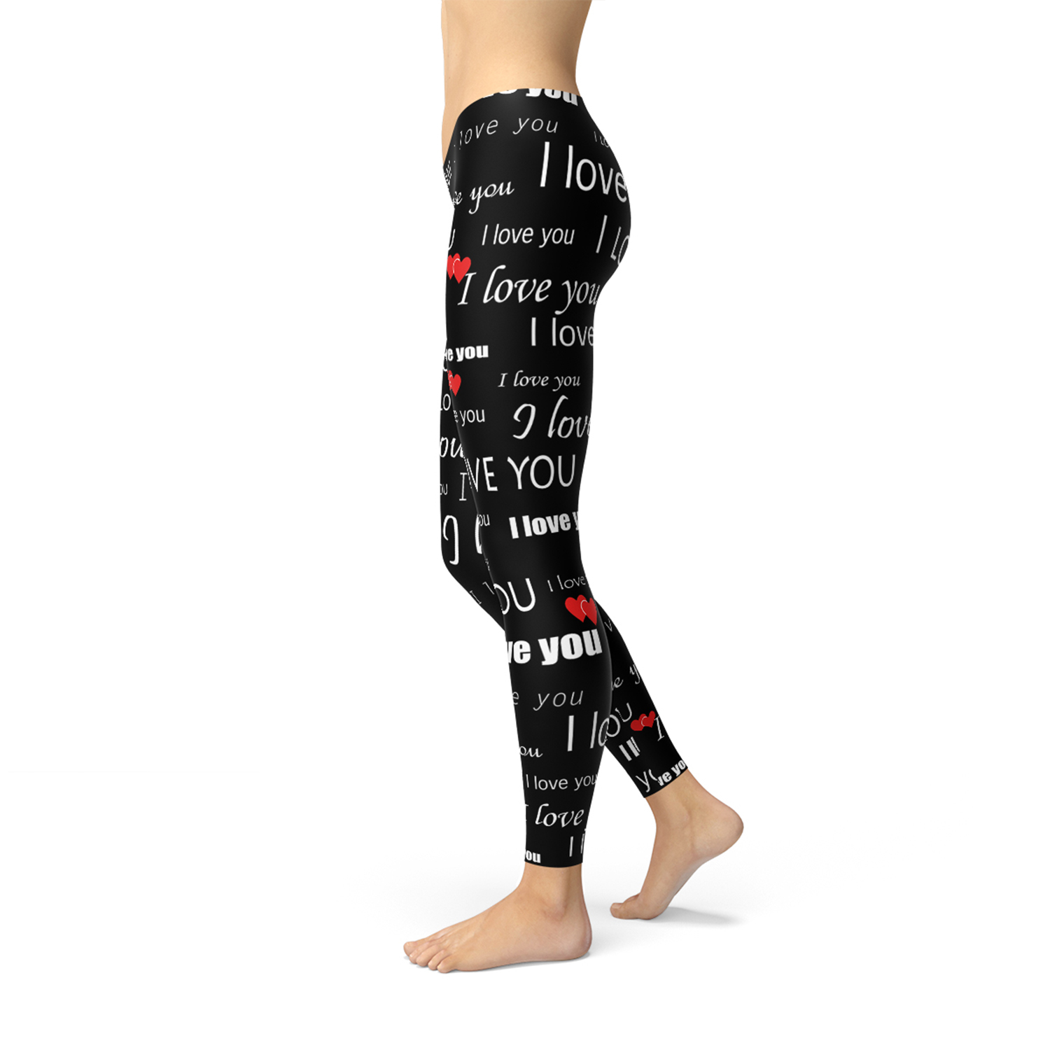 I Love You Black Leggings featuring unique graphic designs, precision cut, and a comfortable fit, perfect for workouts and casual wear.