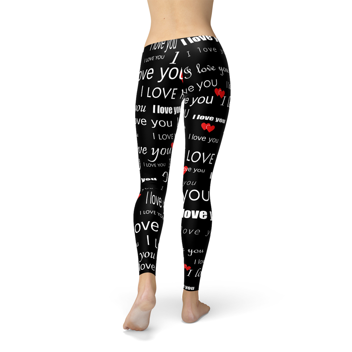 I Love You Black Leggings featuring unique graphic designs, precision cut, and a comfortable fit, perfect for workouts and casual wear.