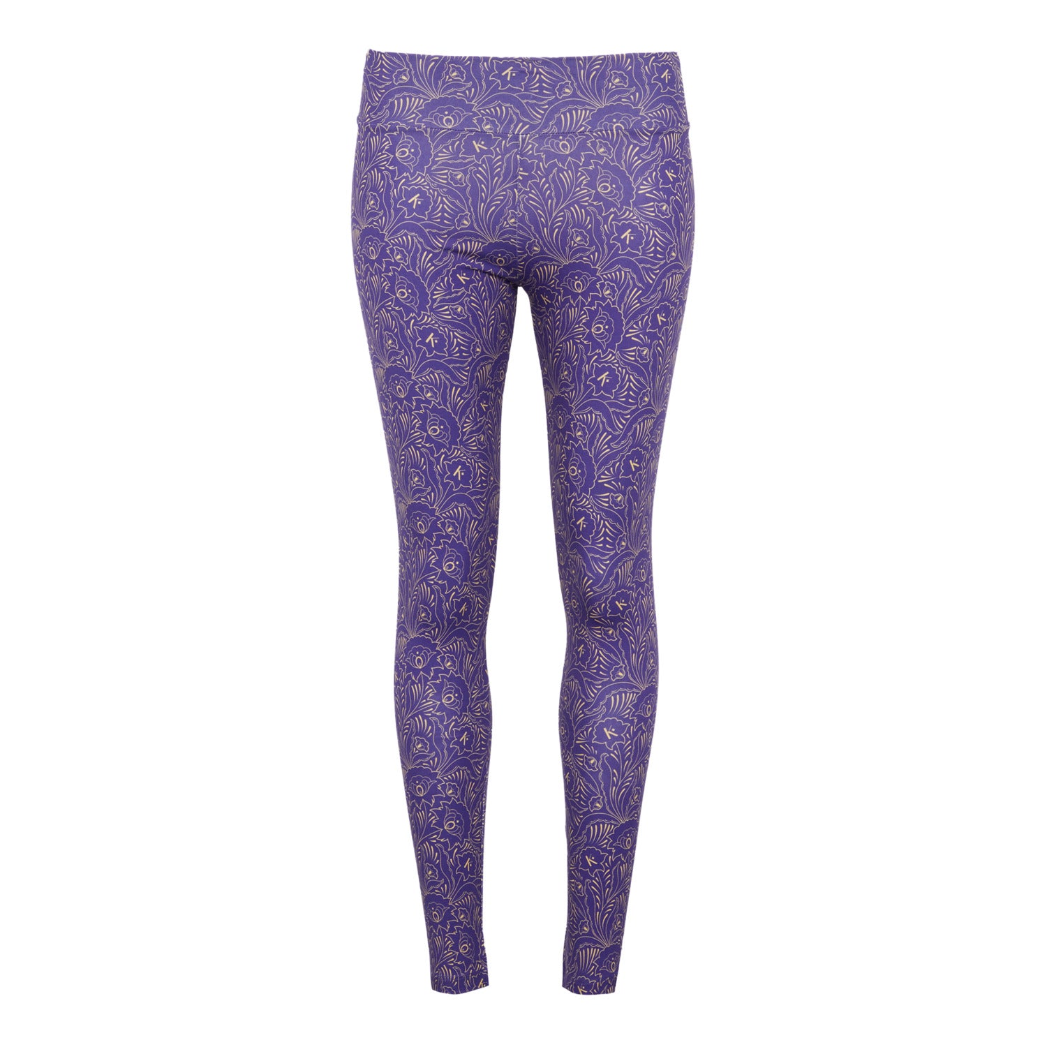 Legging Nature Sauvage en Coton Bio avec motifs floraux sur fond bleu marine, conçu pour le confort et la liberté de mouvement.