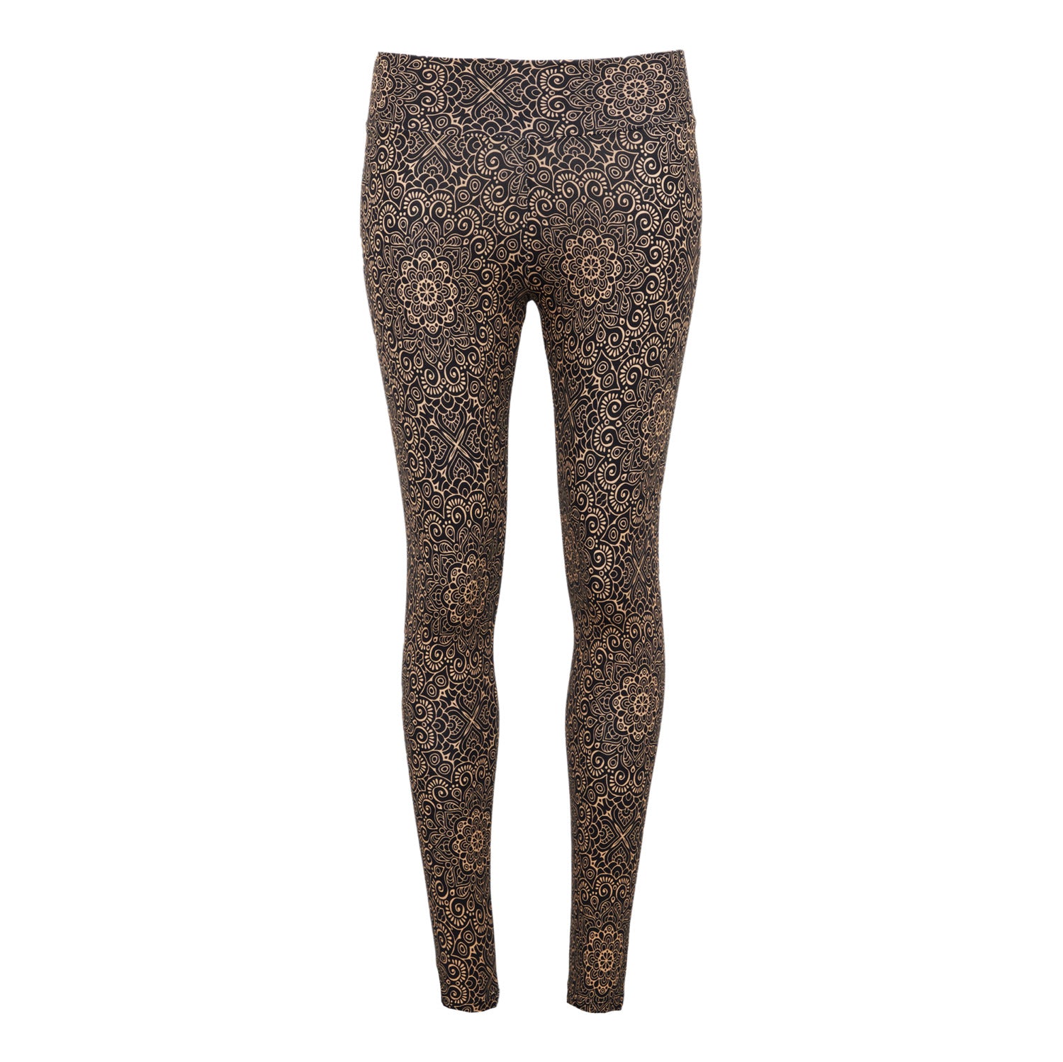 Legging Orient en Coton Bio avec motifs orientaux dorés, conçu pour le confort et la liberté de mouvement, idéal pour le yoga et les activités sportives.