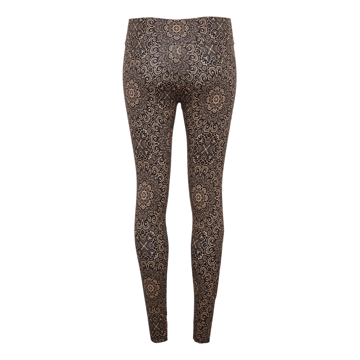 Legging Orient en Coton Bio avec motifs orientaux dorés, conçu pour le confort et la liberté de mouvement, idéal pour le yoga et les activités sportives.