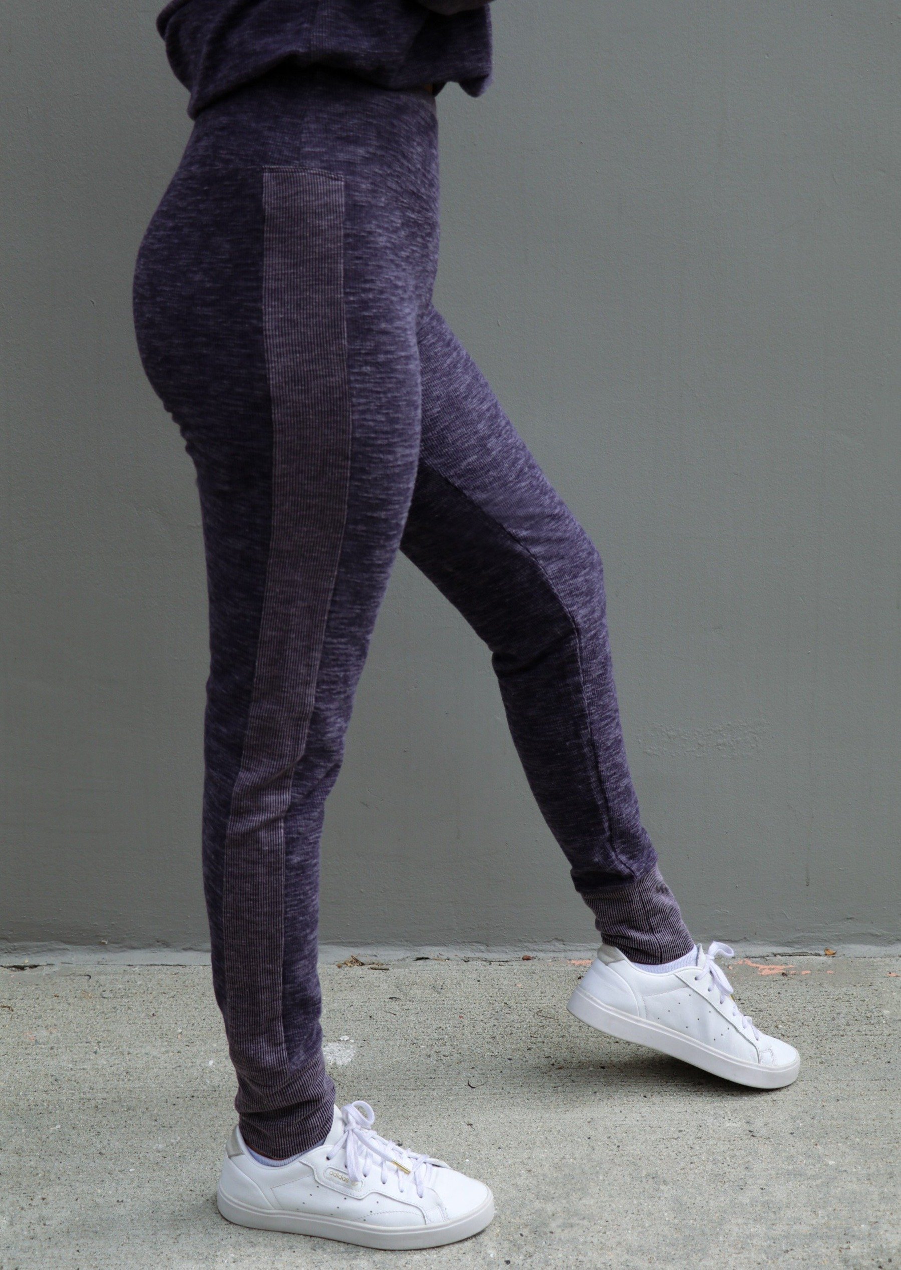 Meg Leggings in ultra-soft brushed rib fabric with high waist and contrast rib detail.