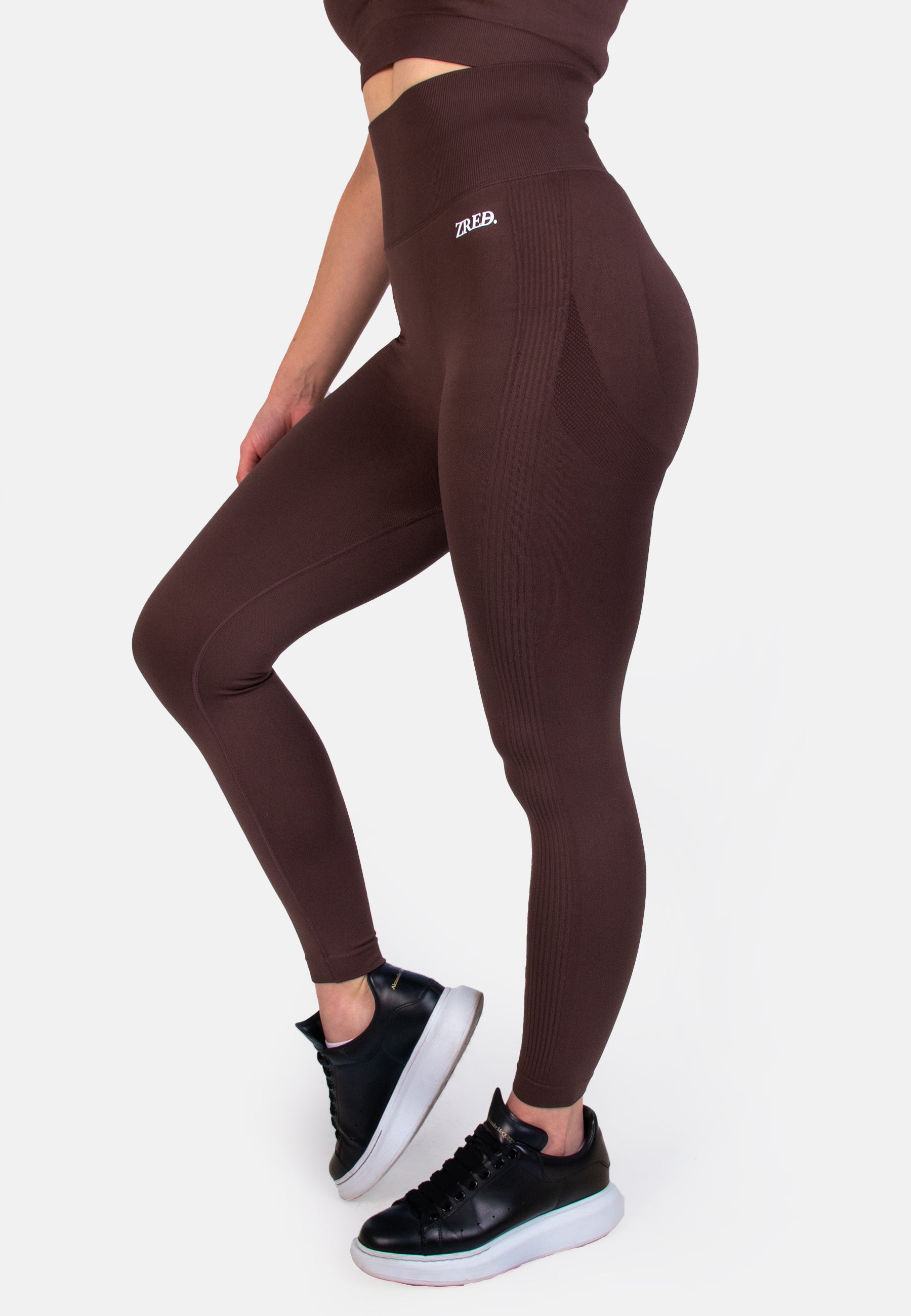 Die Shape Seamless Leggings in Dark Teal und Coffee, mit hohem Bund und nahtlosem Design, ideal für Training und Freizeit.