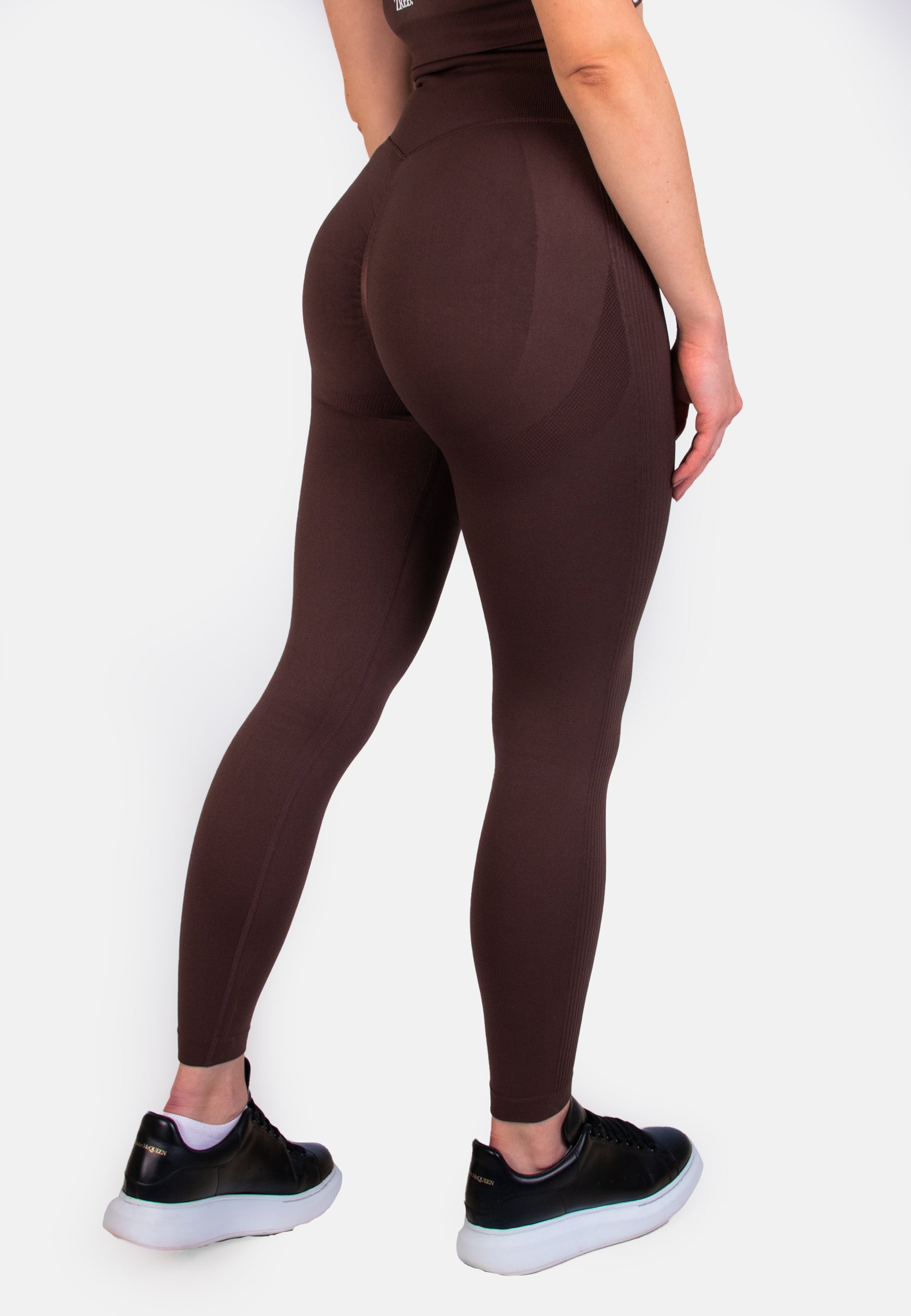 Die Shape Seamless Leggings in Dark Teal und Coffee, mit hohem Bund und nahtlosem Design, ideal für Training und Freizeit.