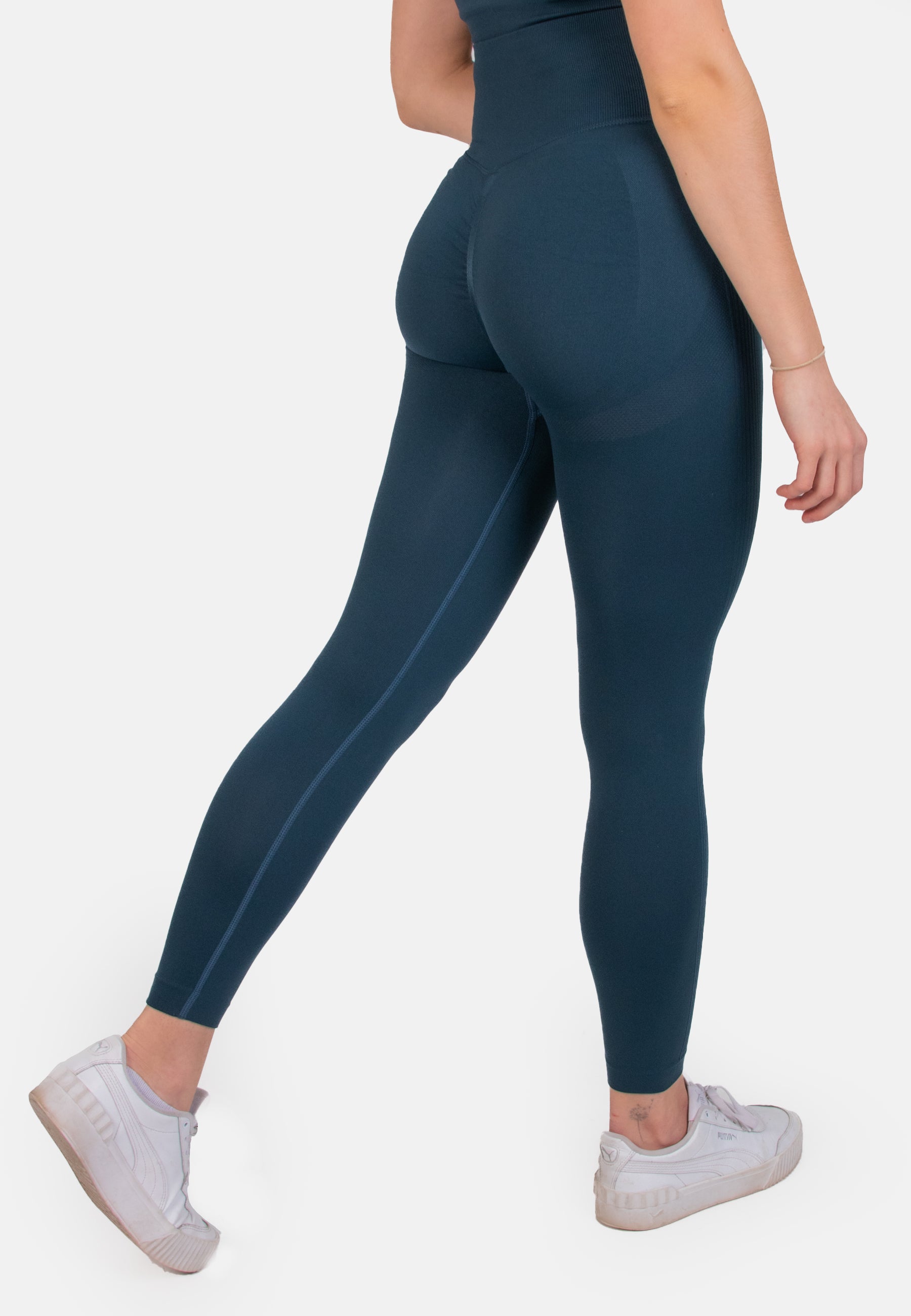 Die Shape Seamless Leggings in Dark Teal und Coffee, mit hohem Bund und nahtlosem Design, ideal für Training und Freizeit.