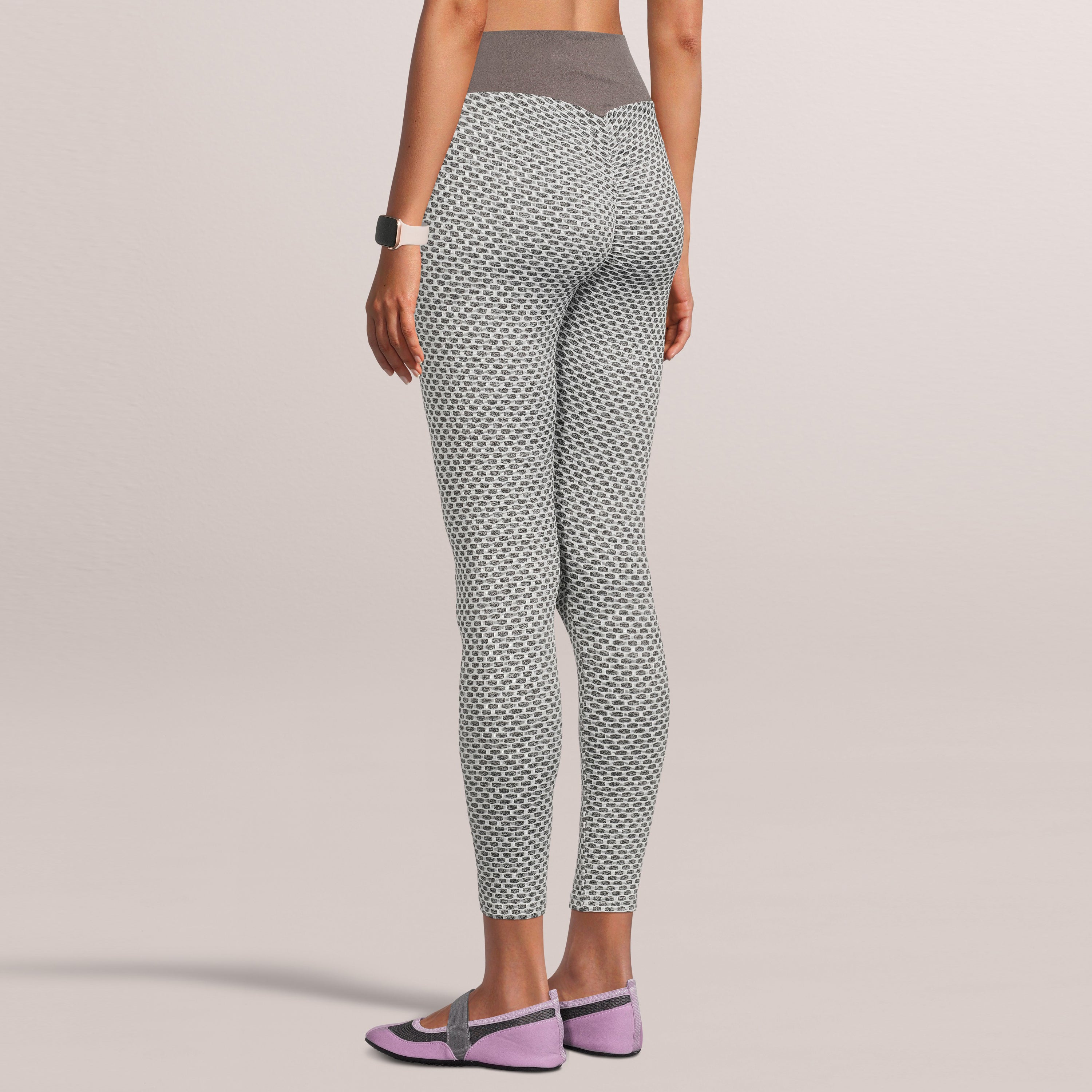 SOBEYO High Waisted Bubble Leggings in Gray, showcasing a stylish crumple butt design and stretchable fabric for comfort and support.