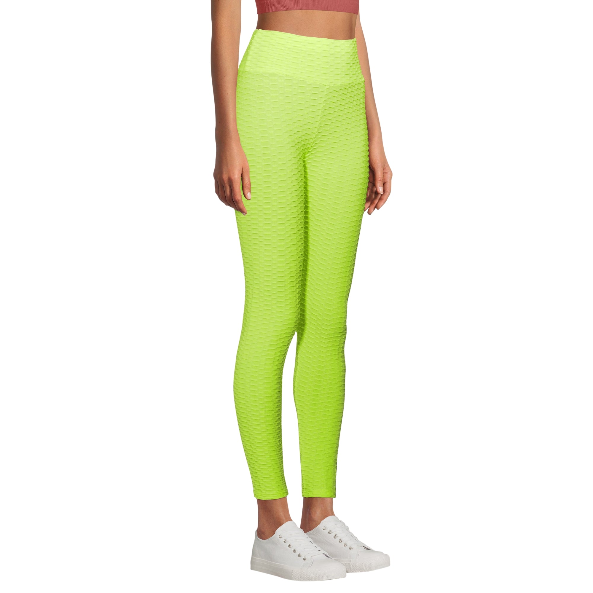 SOBEYO Women's Legging Bubble Stretchable in vibrant lime color, showcasing crumple butt design for enhanced curves.