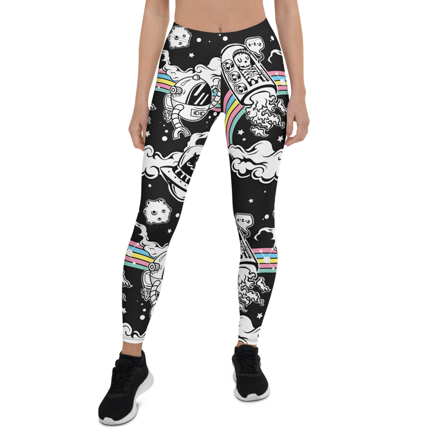 A pair of stylish Space Leggings for Women featuring vibrant, unique graphic designs, perfect for workouts and casual wear.