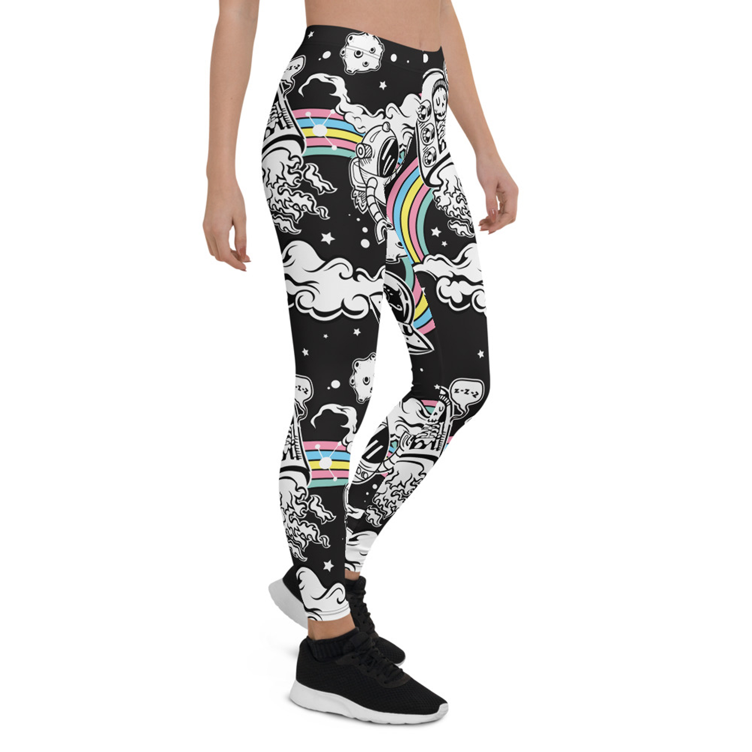 A pair of stylish Space Leggings for Women featuring vibrant, unique graphic designs, perfect for workouts and casual wear.