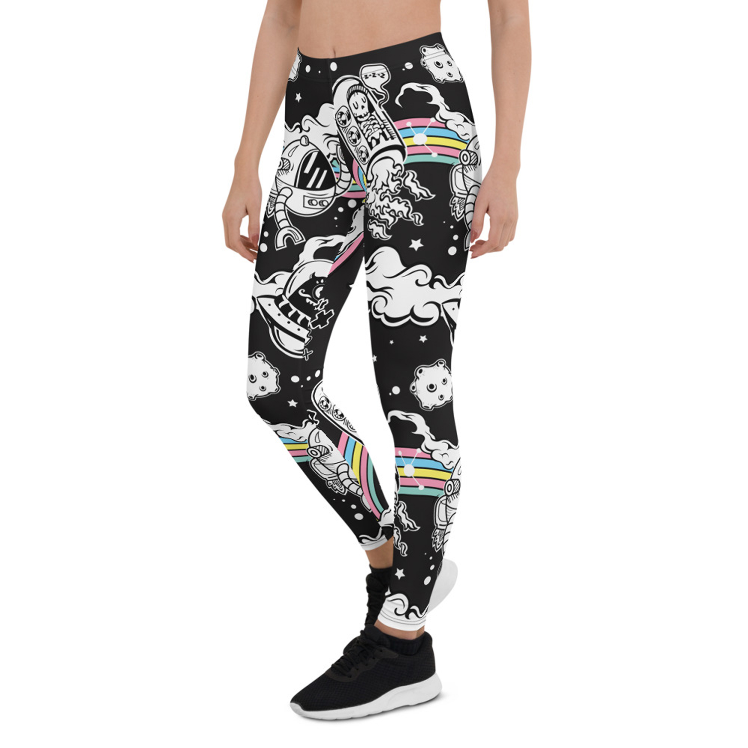 A pair of stylish Space Leggings for Women featuring vibrant, unique graphic designs, perfect for workouts and casual wear.