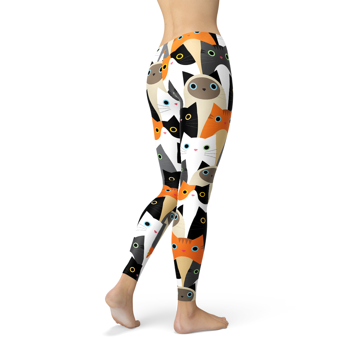 Women's leggings featuring a vibrant all-over cat print design, made from a comfortable and stretchy fabric blend, ideal for workouts and casual wear.