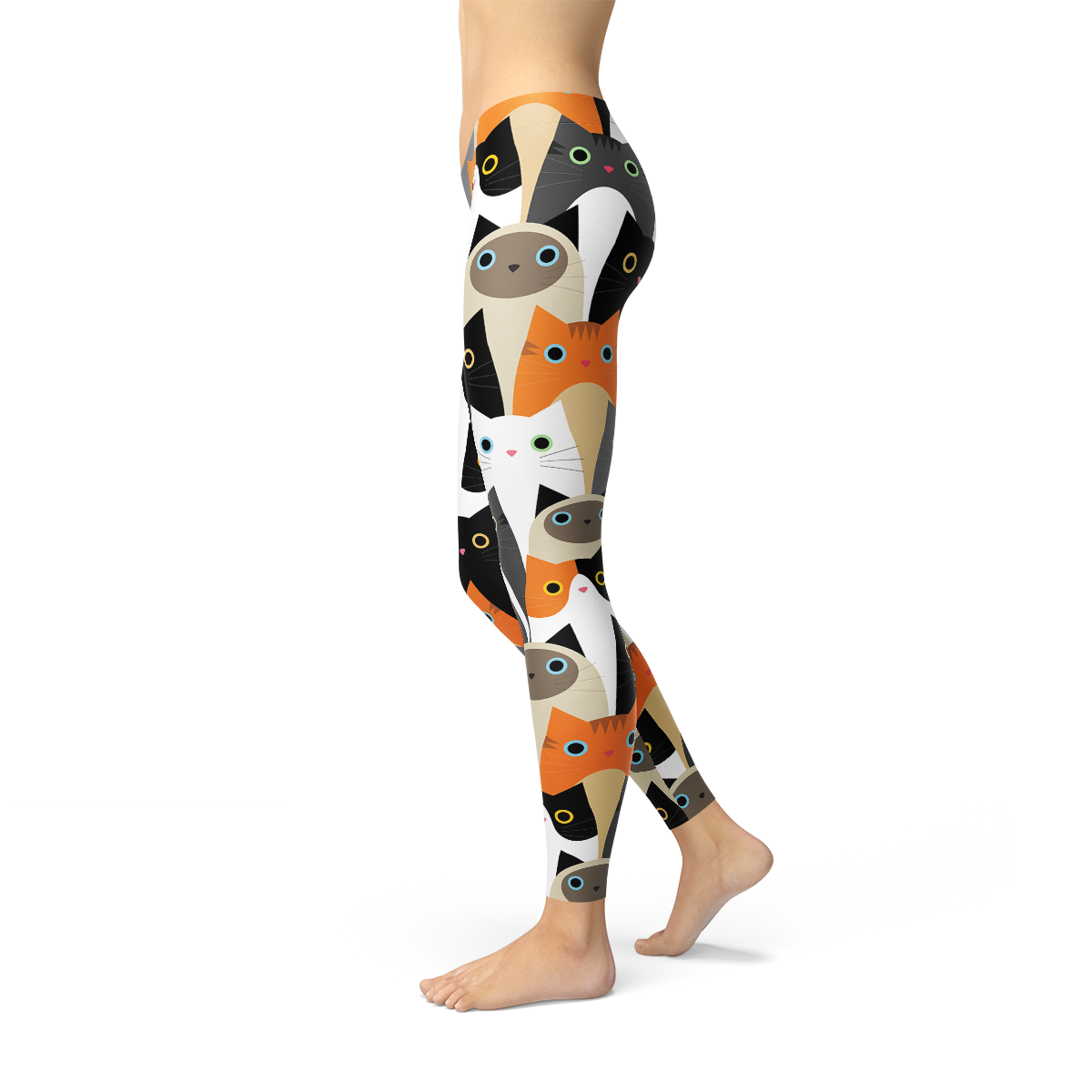 Women's leggings featuring a vibrant all-over cat print design, made from a comfortable and stretchy fabric blend, ideal for workouts and casual wear.