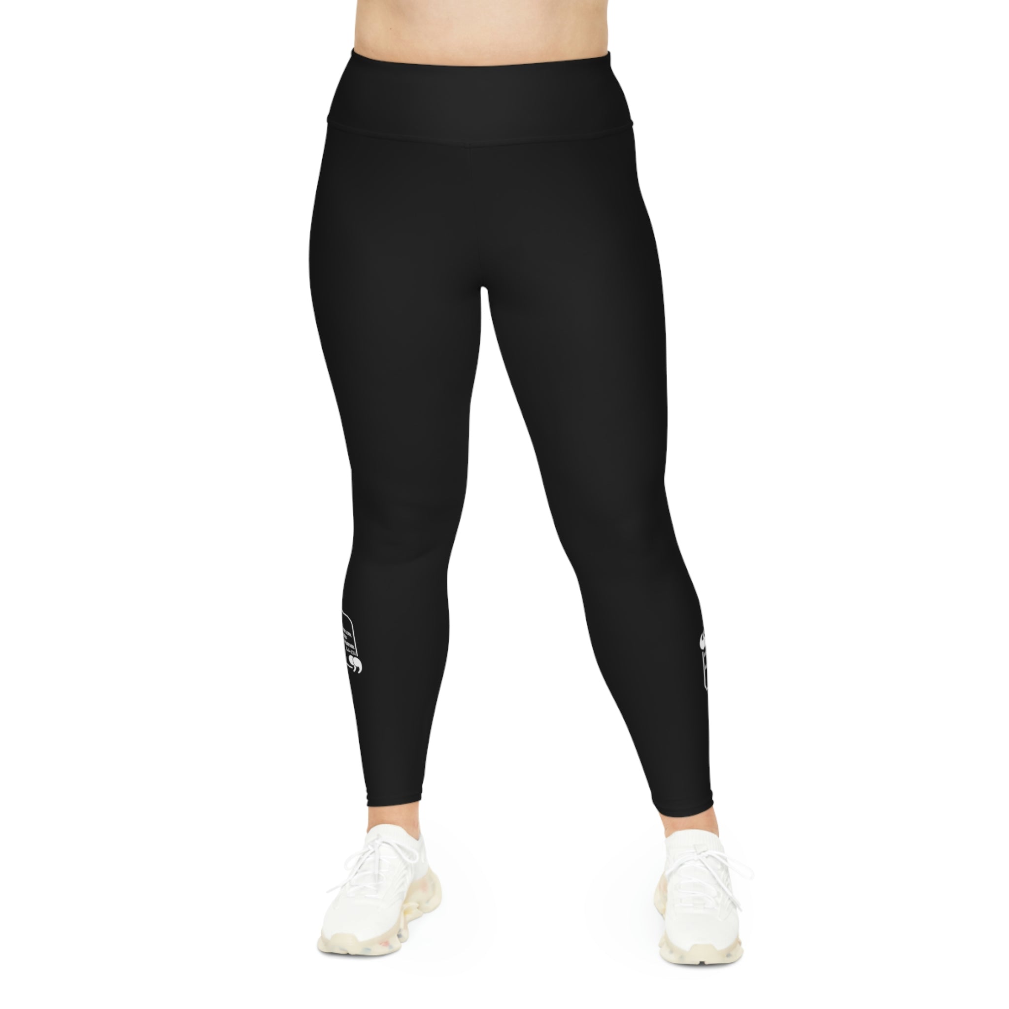 Womens Black Plus Size Leggings featuring a high-rise elastic waistband and a comfortable 4-way stretch fabric blend, ideal for active and casual wear.