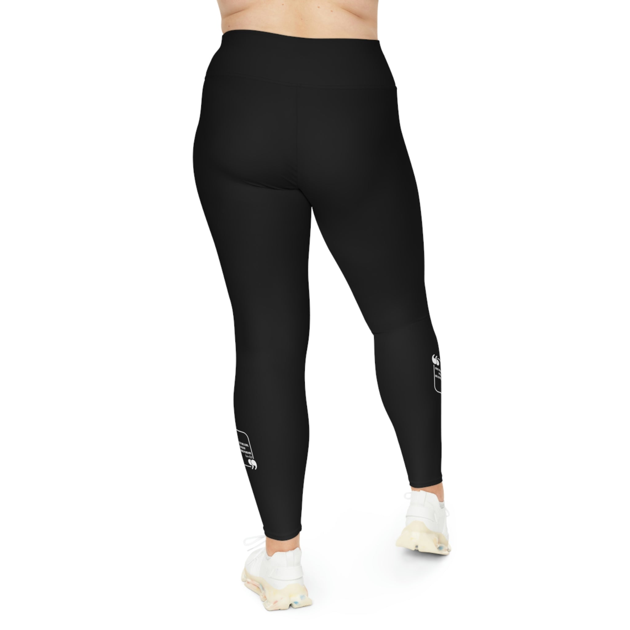 Womens Black Plus Size Leggings featuring a high-rise elastic waistband and a comfortable 4-way stretch fabric blend, ideal for active and casual wear.